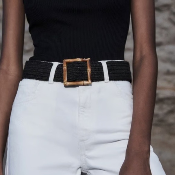Zara Accessories - Zara JUTE ELASTIC BELT WITH SQUARE BUCKLE. Black. Size US 30. New with Tags.